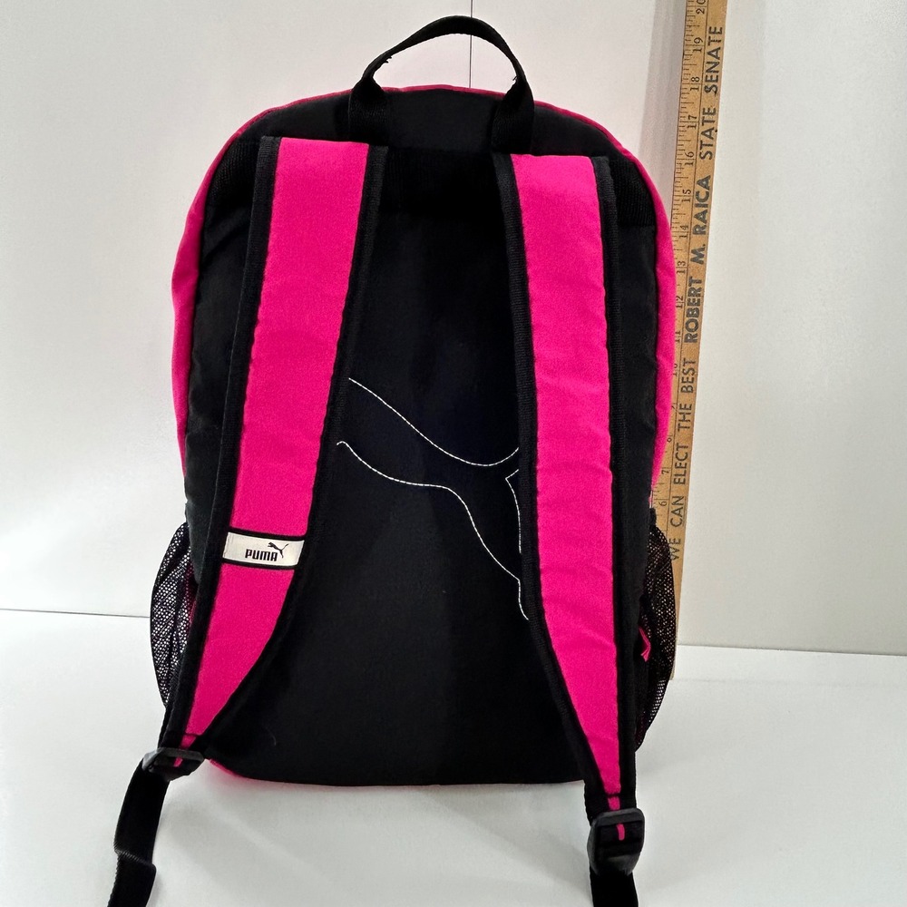 Puma Pink Backpack with White Logo Mesh Side Pockets Front Zip Pocket Bookbag - Picture 4 of 7